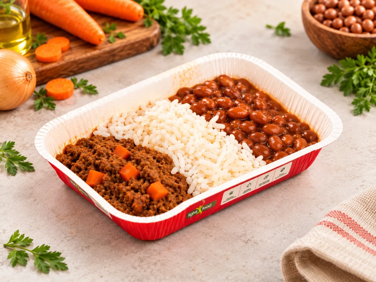 Carne moída com cenoura, arroz e feijão, da linha Caseirinhos da Light Food Way